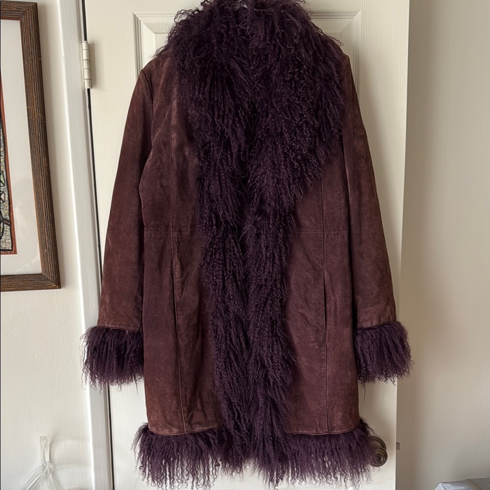 Vintage Alder Collection Mongolian Goat & Purple Suede Afghan Coat, Size L